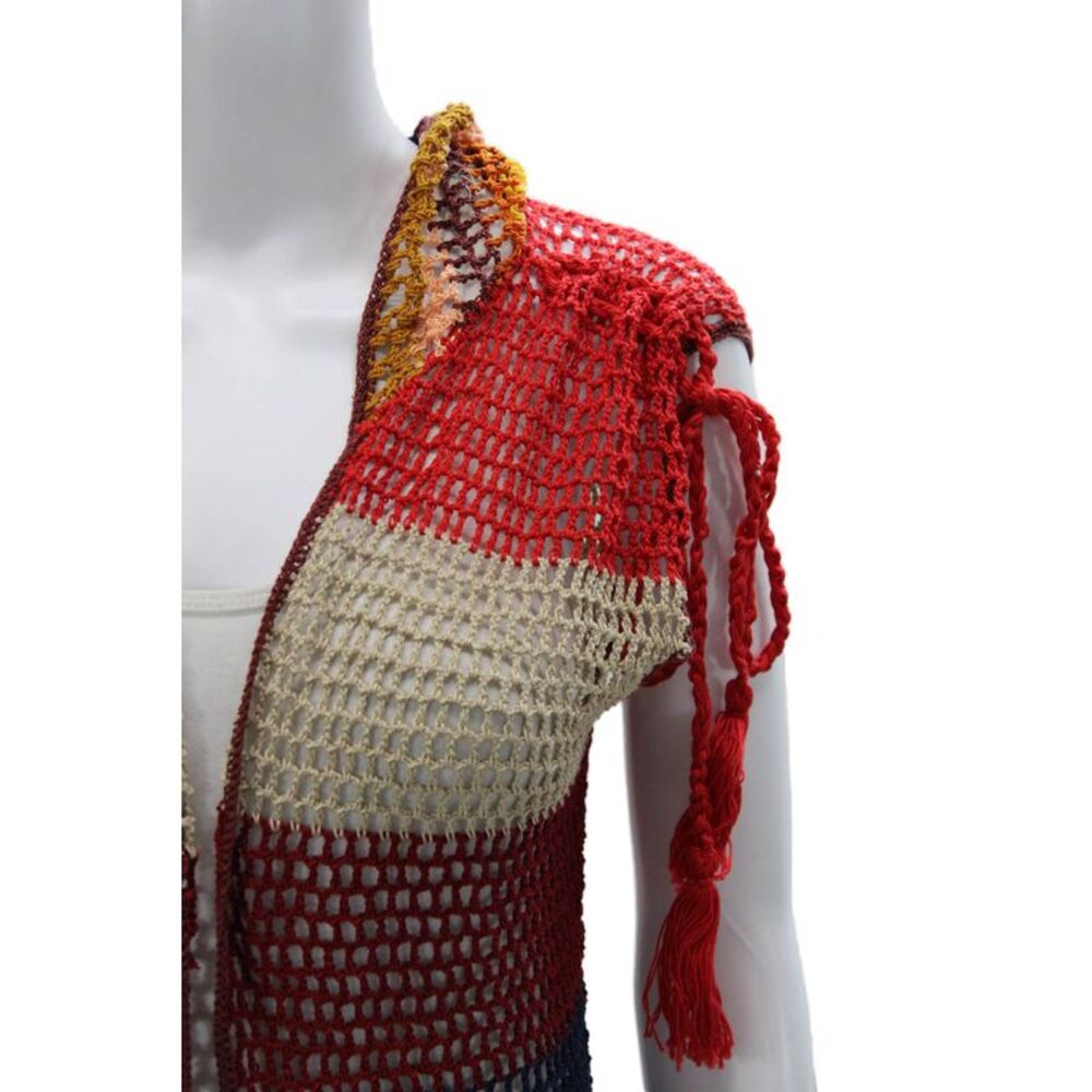 Anna Kosturova Womens Boho Striped Cotton Kimono Vest Multicolor Size XS - Picture 2 of 6